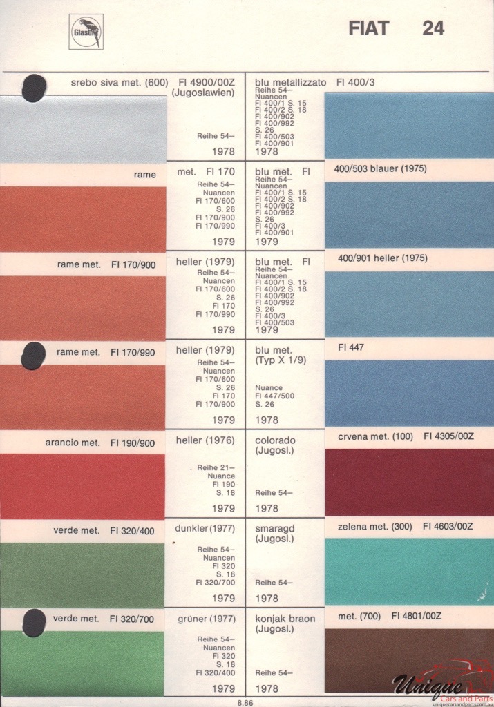 1978 Fiat Paint Charts Glasurit 0